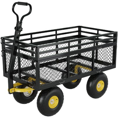 Steel Garden Wheelbarrow - Convertible Wheelbarrow, Foldable Sides, Quick-Release Hinges, Heavy Duty, Corrosion-Resistant Frame