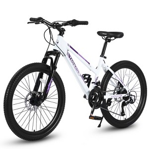 24 Inch Wheel Mountain Bike Front Suspension 21 Speeds Mountain Bicycles With Dual Disc Brake System Anti-skid Hardtail Steel Fram Easy Assembly - 1 of 4