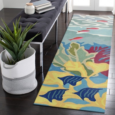 Blue Tropical Fish Hand-Tufted Indoor/Outdoor Runner Rug