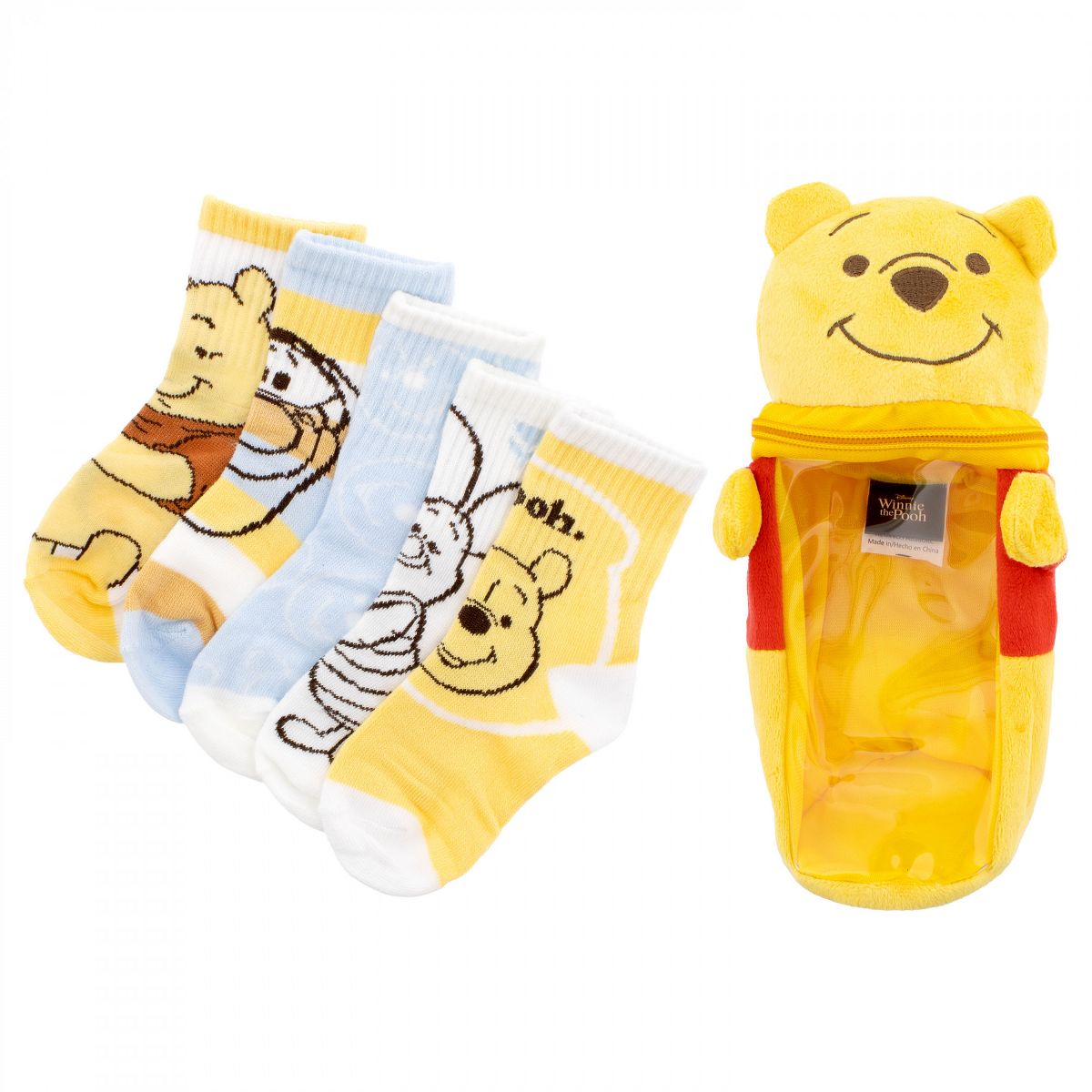 Kids Winnie the Pooh Ankle Socks 5-Pack with Pencil Case