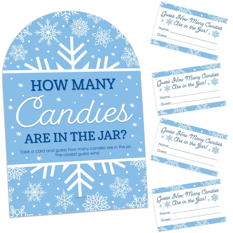 Big Dot of Happiness Blue Snowflakes - How Many Candies Winter Holiday Party Game - 1 Stand and 40 Cards - Candy Guessing Game, 1 of 8