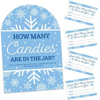 Big Dot of Happiness Blue Snowflakes - How Many Candies Winter Holiday Party Game - 1 Stand and 40 Cards - Candy Guessing Game