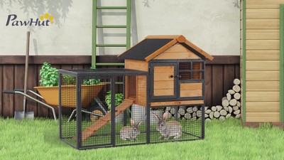 Natural Fir Wood and Metal 2-Level Rabbit Hutch with Asphalt Roof