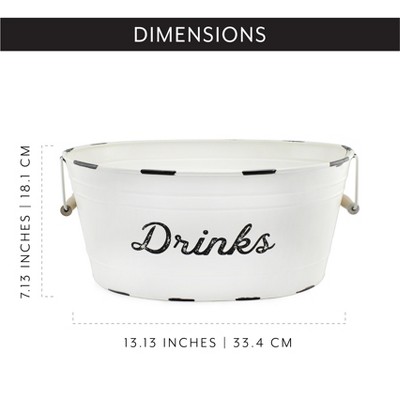 White Enamel Oval Beverage Tub with Handles