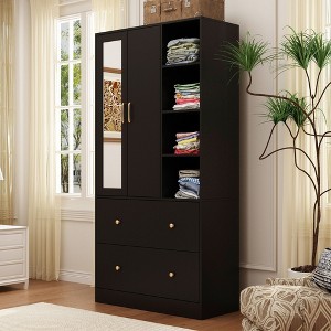 FUFU&GAGA 2 Large Drawer Double Door Wardrobe Display Cabinet with Hanging Bar and Mirror - 1 of 4