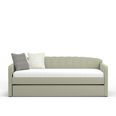 Scalloped Beige Upholstered Twin Daybed with Trundle