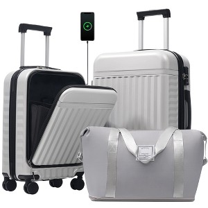 NAYSAYE Front Opening Luggage Set 3 Piece Hardside Carry on Suitcase with USB Port Expandable TSA Lock Spinner Wheels, White, 15.7"*10"*25.39" - 1 of 4