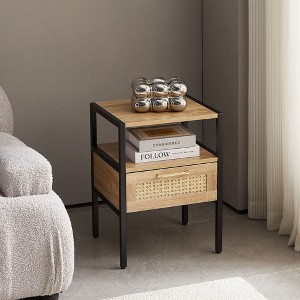 NicBex 15.75" Rattan Nightstand with Drawer Modern End Table with Metal Legs Beside Table for Bedroom, Living Room, Study - 1 of 4