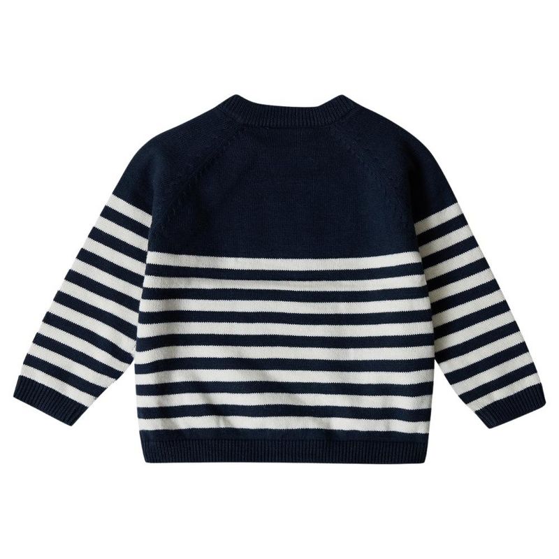 Stellou & Friends 100% Cotton Knit Striped Baby Toddler Boys Girls Long Sleeve Sweater with Shoulder Button Closure, 2 of 5