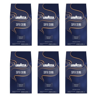 Lavazza Super Crema Ground Coffee, Medium Roast, Arabica and Robusta Blend, 32 oz Bag (Pack of 6)