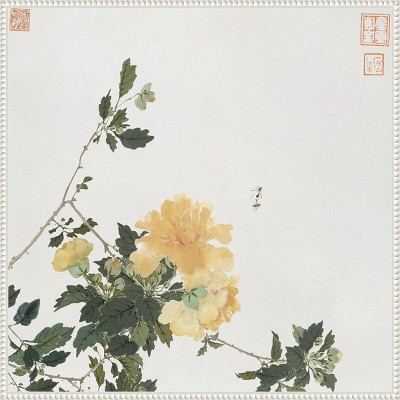 Ju Lian Insects and Flowers VI White Framed Canvas Print