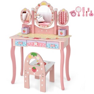Infans Kids Vanity Princess Makeup Dressing Table Chair Set w/ Tri-fold Mirror Pink - 1 of 4