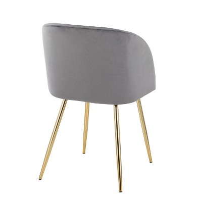 Silver Velvet Upholstered Arm Chair with Gold Legs, Set of 2