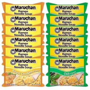 Maruchan Ramen Instant Noodle Soup Variety, 2 Flavors - 6 Packs Roast Chicken & 6 Packs Chili, 3 Ounce Single Servings - 1 of 1