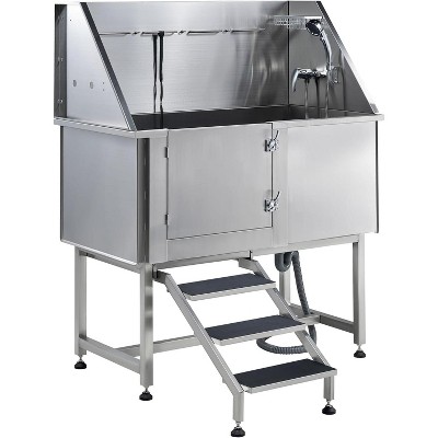 AMERLIFE Stainless Steel Dog Washing Station with Steps, Faucet, Sprayer, Soap Box (Right)