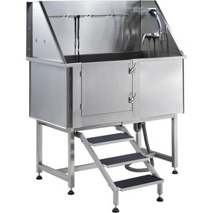 AMERLIFE Stainless Steel Dog Washing Station with Steps, Faucet, Sprayer, Soap Box (Right) - 1 of 4