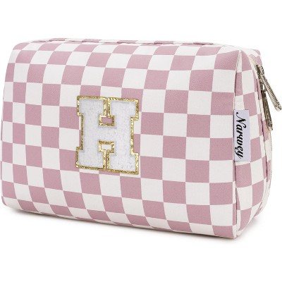 Narwey Birthday Gifts for Teen Girls Kids Women Personalized Initial Checkered Makeup Bag