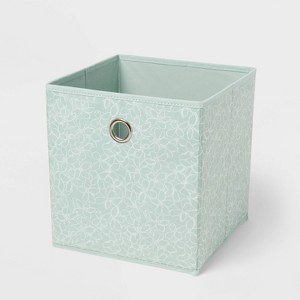11" Fabric Bin Mint Floral - Room Essentials™: Square Storage Cube, Polyester, Folds Flat, 11 Inch System Compatible - 1 of 4