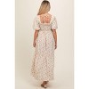Pinkblush Cream Floral Smocked Square Neck Short Puff Sleeve Maternity Midi Dress - 4 of 4