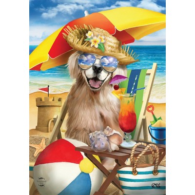 Beach Day Dog Summer House Flag Sand Castle Humor 28" x 40" Briarwood Lane