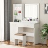 Flip Top Vanity Desk with Glass Top and Upholstered Stool,White Makeup Table with Lighted Mirror for Bedroom–The Pop Home - 3 of 4