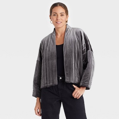 Women's Quilted Velvet Duster Jacket - A New Day™ Gray One Size