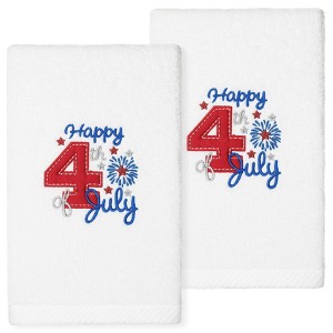 Linum Home Textiles 4TH OF JULY - Embroidered Luxury 100% Turkish Cotton Hand Towels (Set of 2) - 1 of 3