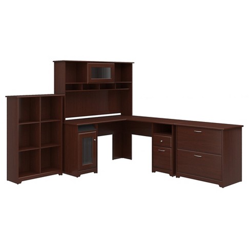 Bush Furniture L Shaped Desk W Hutch 6 Cube Organizer Lateral File Cabinet Cherry Cab003hvc Target