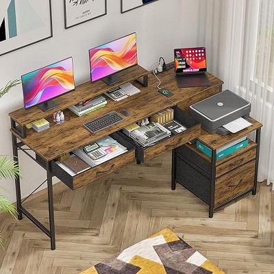 Gericco 55 Inch Computer Desk with 3 Drawers and File Cabinet for Storage