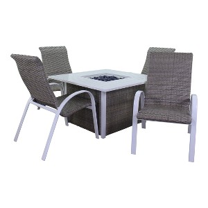 Courtyard Casual Santa Fe 5 pc Square Fire Pit Set with Wicker Chairs  Includes One Square Fire Pit and Four Wicker Chairs - 1 of 4