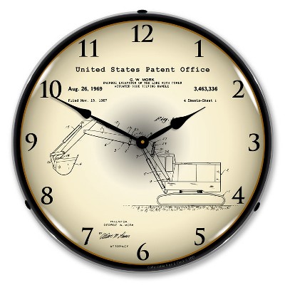 Collectable Sign & Clock | Backhoe Excavator 1969 Patent LED Wall Clock Retro/Vintage, Lighted