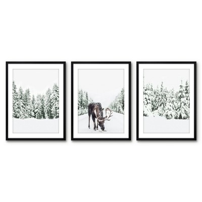 Americanflat 3 Piece 8x10 Matted Framed Print Set - Brown Mooseby Artvir