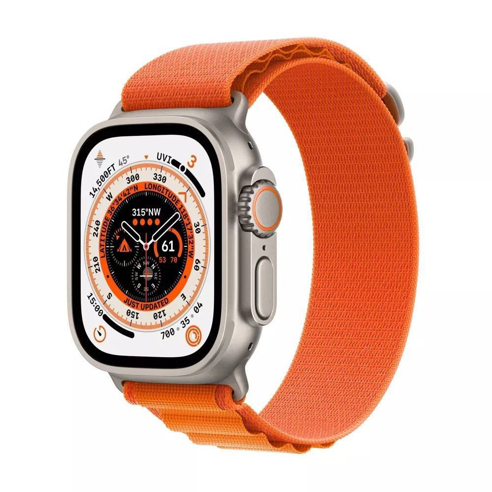 Photos - Smartwatches Apple Refurbished  Watch Ultra GPS + Cellular 49mm Titanium Case with Orange Alpine Loop - Small  - Tar (2022, 1st Generation)