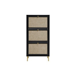 TIRAMISUBEST Farmhouse Shoe Cabinet - Black Rattan, 3-Door, Holds 18 Pairs (23"W x 48"H) - 1 of 4