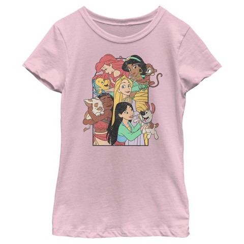 Disney Girl's Disney Princess Pets Distressed T-Shirt - Light Pink - Small