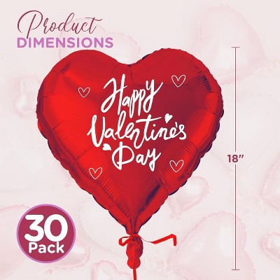 4E's Novelty 30 Pcs Heart Shaped Balloons 18" - Bulk Red Heart Balloons for Valentine's Day Balloons