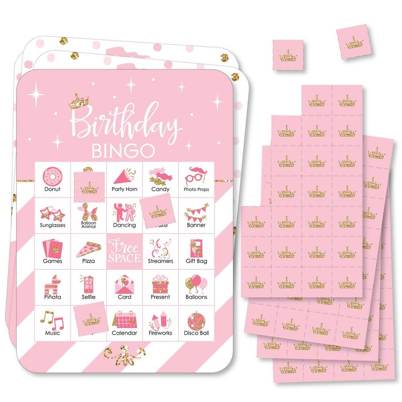 Big Dot of Happiness Little Princess Crown - Picture Bingo Cards and Markers - Birthday Party Bingo Game - Set of 18, 1 of 6