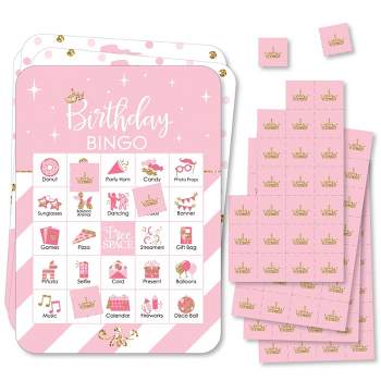 Big Dot of Happiness Little Princess Crown - Picture Bingo Cards and Markers - Birthday Party Bingo Game - Set of 18