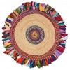HomeRoots 6' Blue Natural And Red Jute Abstract Geometric Hand Woven Round Rug - 4 of 4