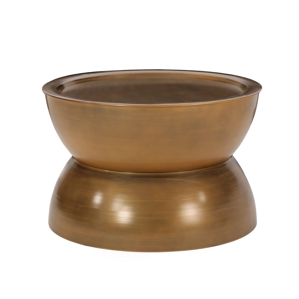Photos - Coffee Table Minkler Modern Iron Hourglass Brushed Antique  Gold - Christopher Knight Home
