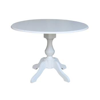 42" Matt Round Dual Drop Leaf Pedestal Table White - International Concepts