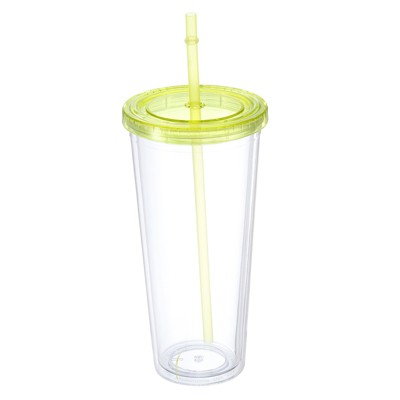 Unique Bargains Double Wall Acrylic with Lid and Straw Clear Tumbler