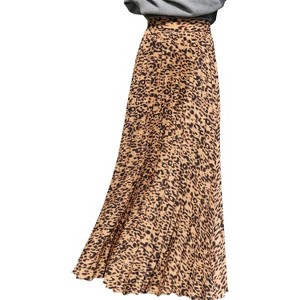 Women's High Waist Maxi Skirt, Flowy Pleated Chiffon Long Skirt Leopard - 1 of 4