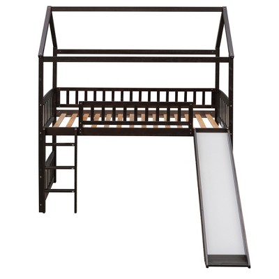 Bellemave Twin Loft Bed with Slide and Ladder, House Loft Bed for Kids,Wood Loft Bed, for Boys Girls, Espresso House