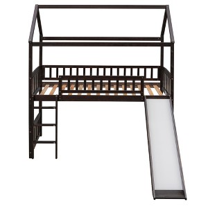 Bellemave Twin Loft Bed with Slide and Ladder, House Loft Bed for Kids,Wood Loft Bed, for Boys Girls, Espresso House - 1 of 4