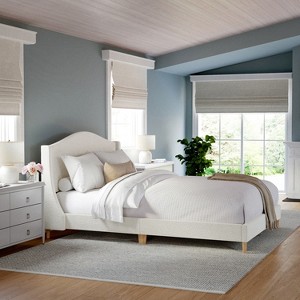 Martha Stewart Amelia Upholstered Platform Bed with Curved Headboard and Cushioned Siderails, Wood Slat Foundation with No Box Spring Needed - 1 of 4