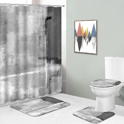 LunaLulinlk 4Pcs Abstract Art Shower Curtain Sets with Rugs and Hooks Gray Bathroom Shower Curtain Sets