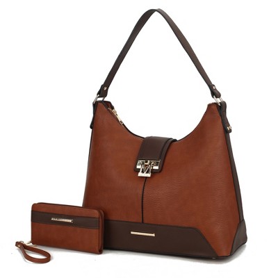 MKF Collection Graciela Women's Color Block Hobo Bag with Wallet by Mia K - Cognac Brown