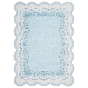 Washable Scalloped Living Room Rugs, Modern Floral Print Area Rug for Bedroom Dining Room, Non Slip Home Decor Carpet - 1 of 4