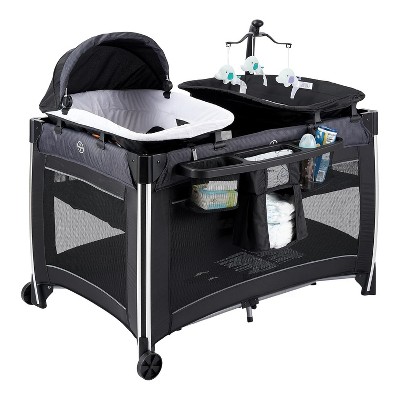 MYKKO Portable Playard with Bassinet in Pink, Packable and Easy Setup Baby Playard, Lightweight and Portable Playard